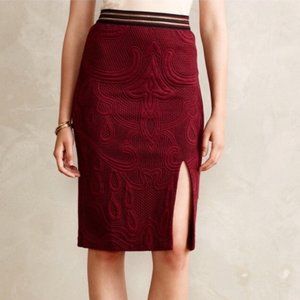 Wine Tapestry Split Pencil Skirt